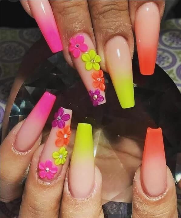 Neon Nail Art coffin nails