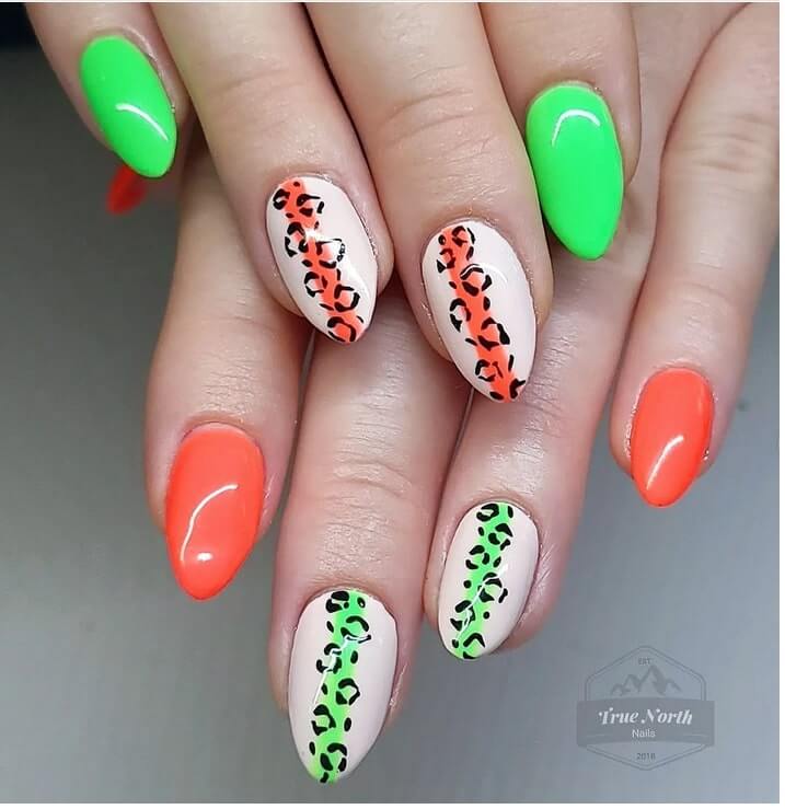 bright neon rainbow nails