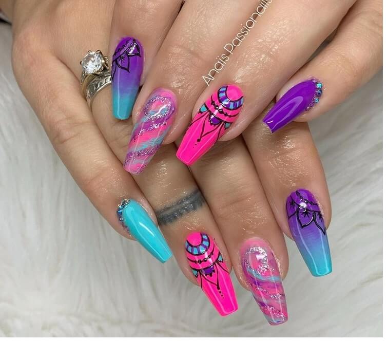 neon rainbow acrylic nails