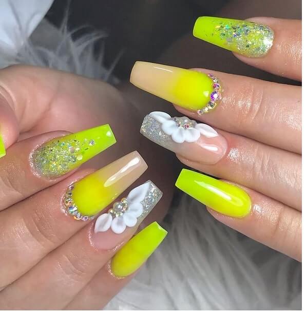 neon rainbow nails coffin