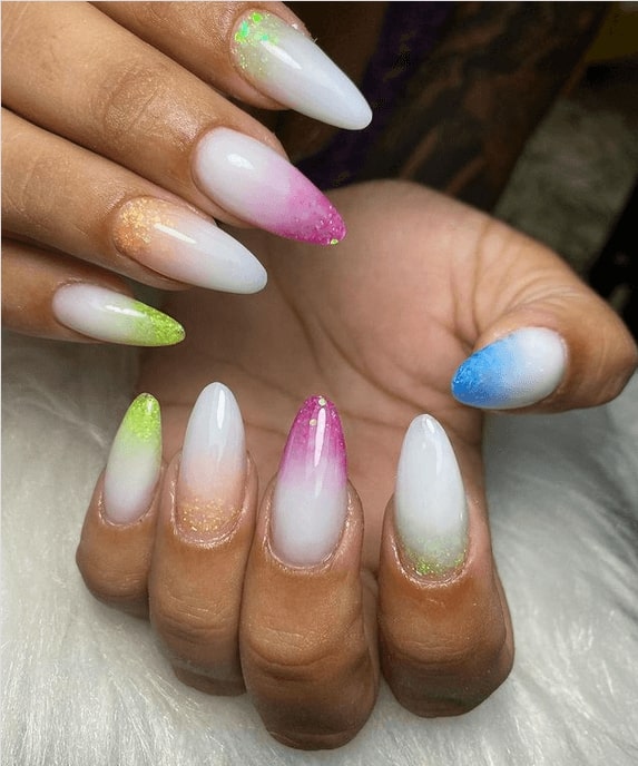 pastel Ombre nails with glitter and diamonds
