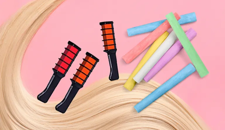 Hair chalk application on dry hair 