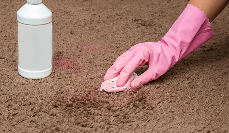 Blot the red nail polish stain from carpet