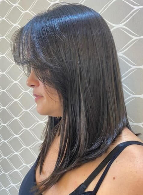 Long Bob Hairstyle with Bangs for Overweight Women