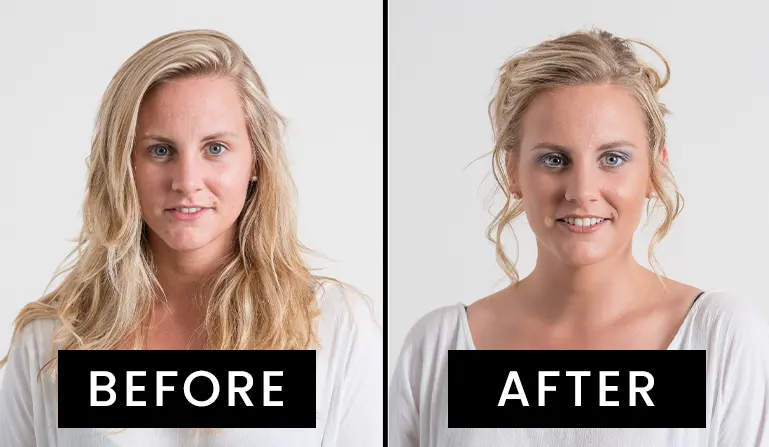 Woman before and after airbrush makeup